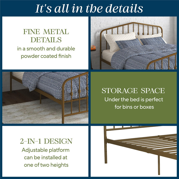 Bushwick Metal Bed - Gold - Full