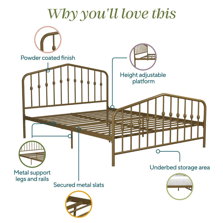 Bushwick Metal Bed - Gold - Full