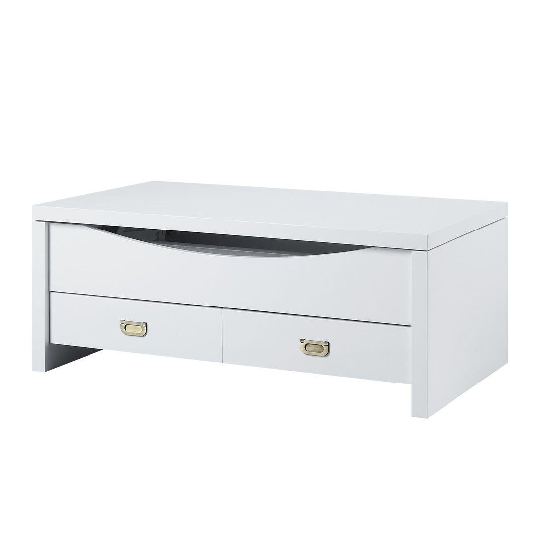Lift-Top Coffee Table with 2 Storage Drawer - White