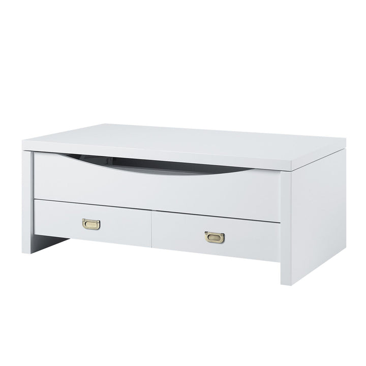 Lift-Top Coffee Table with 2 Storage Drawer - White