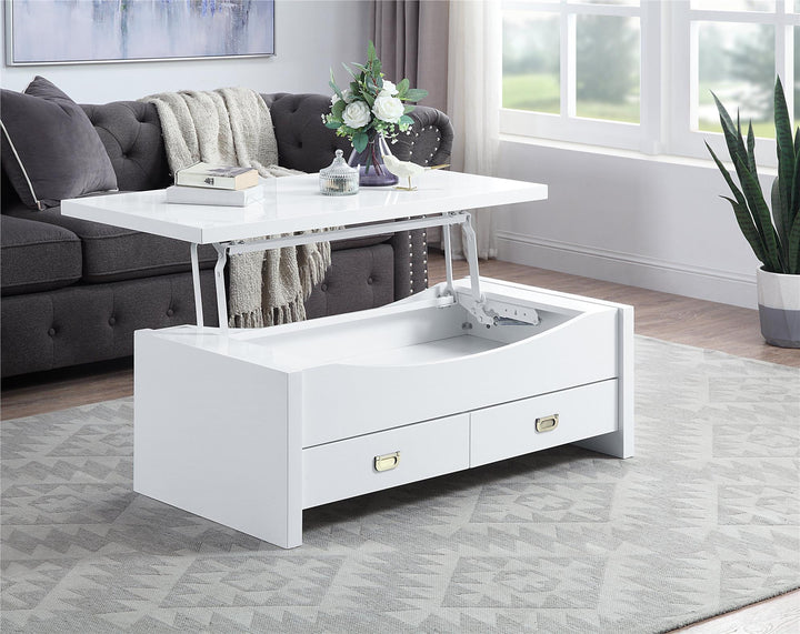 Lift-Top Coffee Table with 2 Storage Drawer - White
