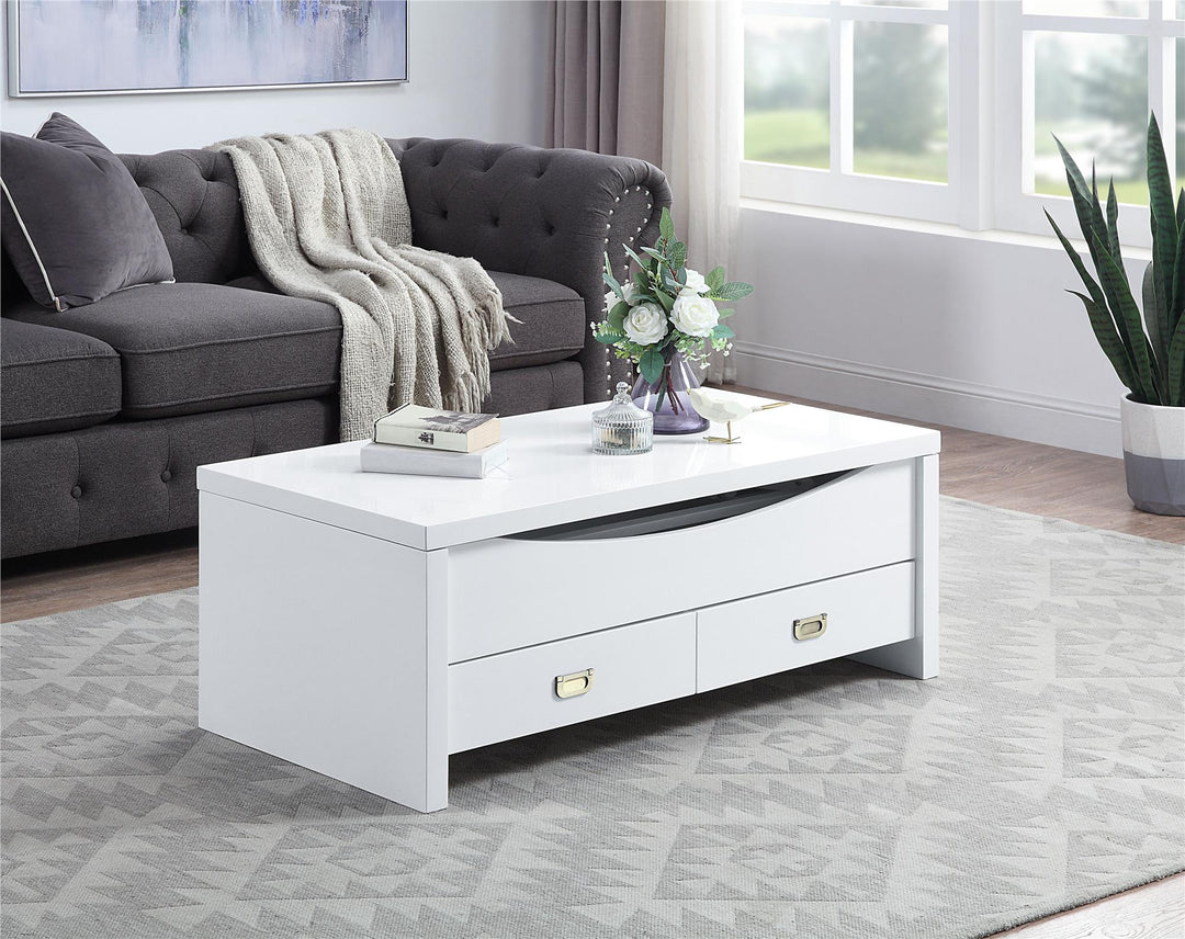 High gloss finish Lift-Top Coffee Table with Storage - White