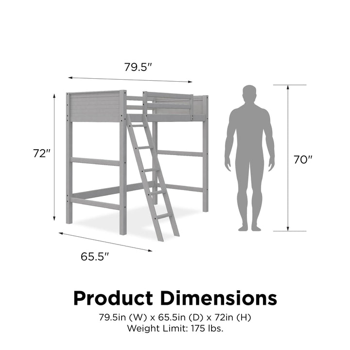 Your Zone Kiarah Twin Loft Bed with Ladder, Gray - Gray