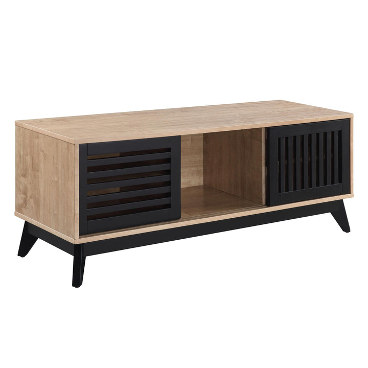 Contemporary TV stand with compartments -  Natural