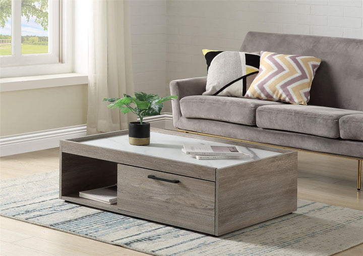 Rectangular Coffee Table with Storage Drawer - Gray Oak
