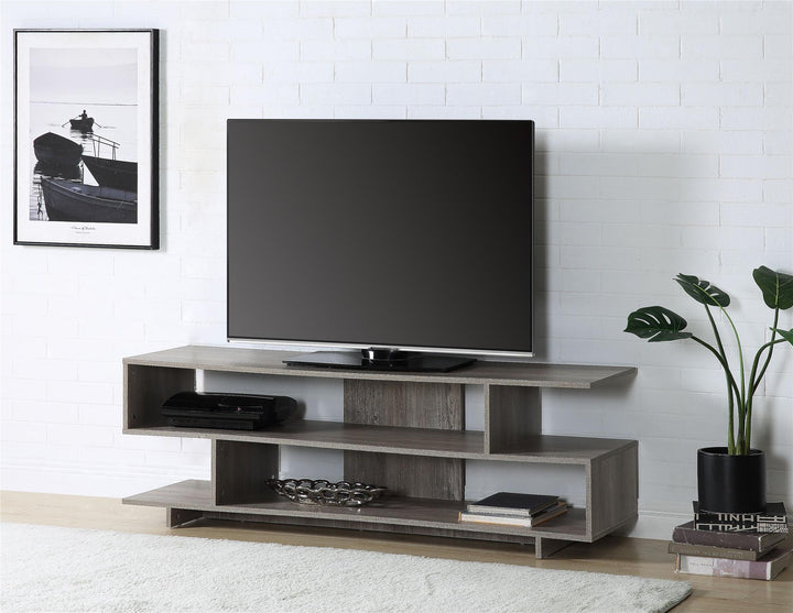 Corner TV Stand for 65 Inch TV with Shelves - Grey