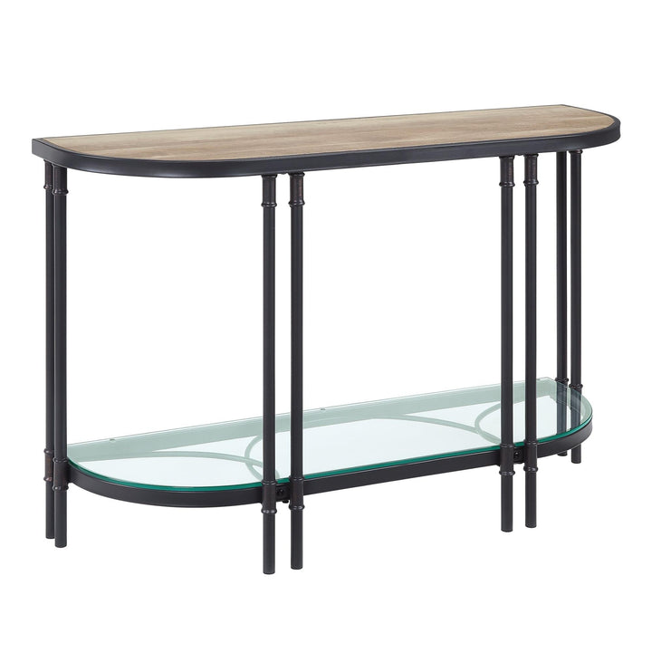 Sofa table with wooden top and bottom glass shelf - Oak