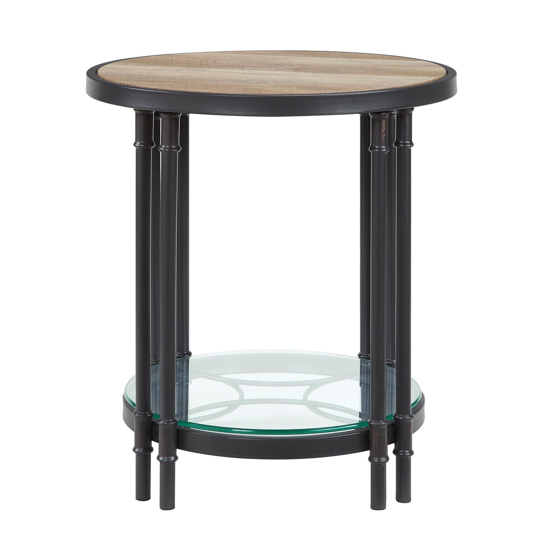 Contemporary round end table with bottom shelf  - Oak