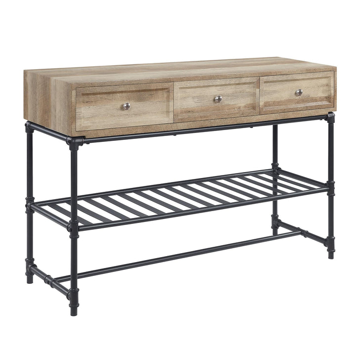 Water Pipe Style Legs Sofa Table with 3 Drawers - Natural