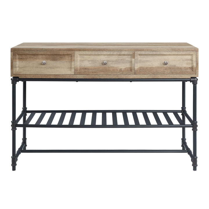Brantley Sofa Table with 3 Storage Drawers and Water Pipe Style Legs - Natural
