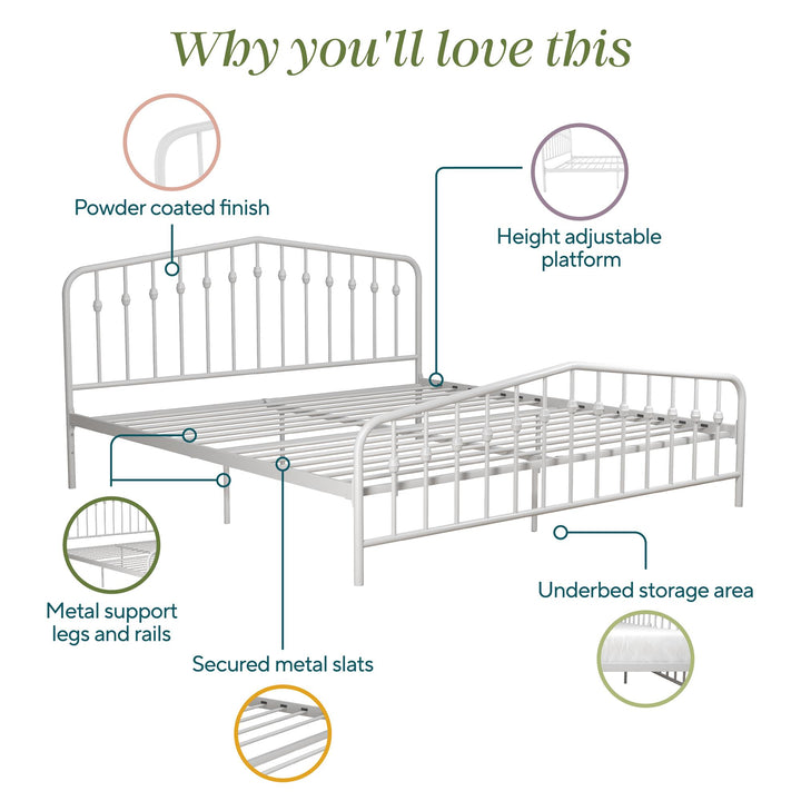 Bushwick Metal Bed - White - King