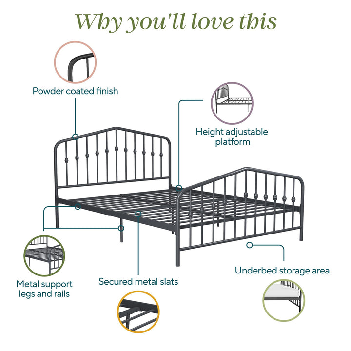 Bushwick Metal Bed - Gray - Queen