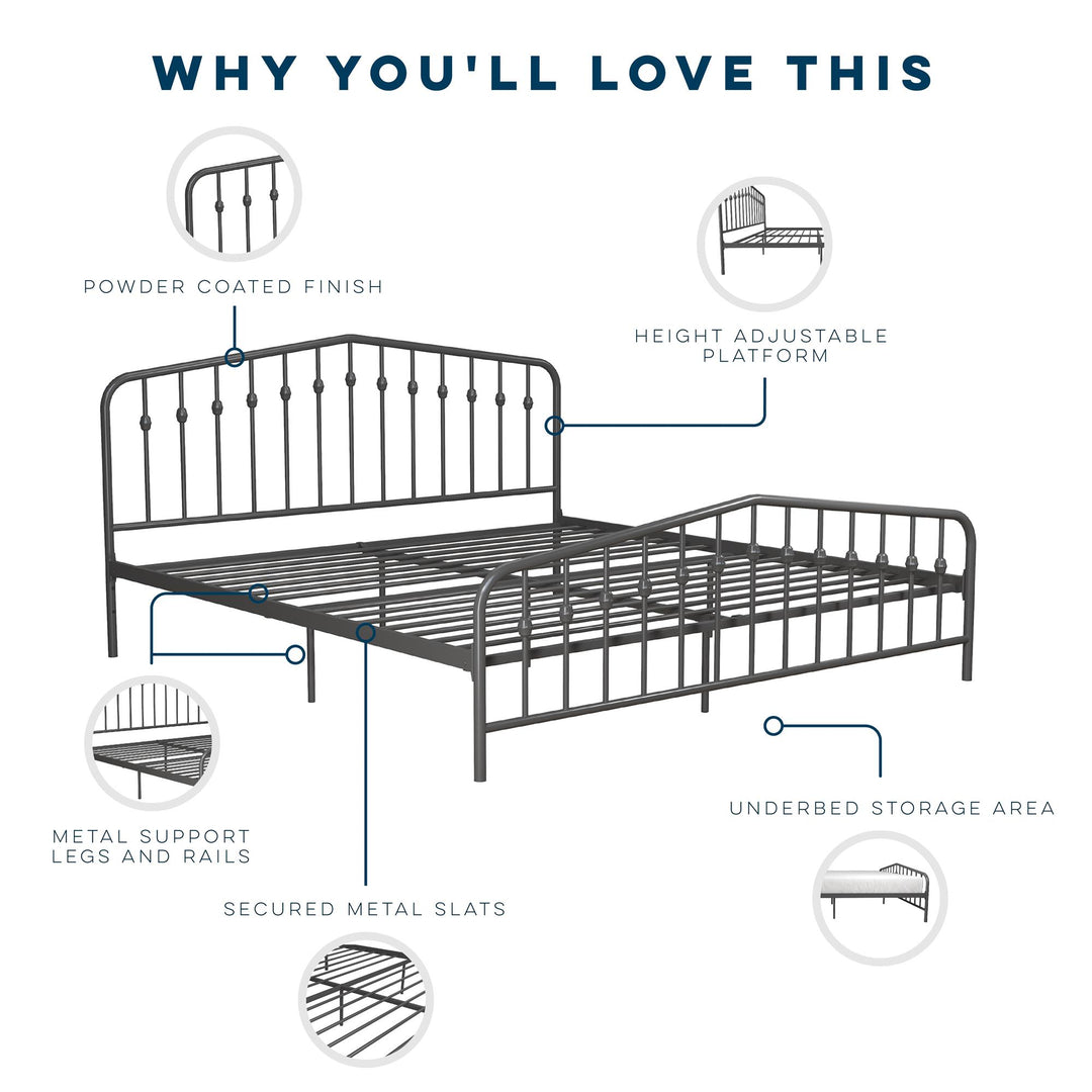 Bushwick Metal Bed - Gray - King