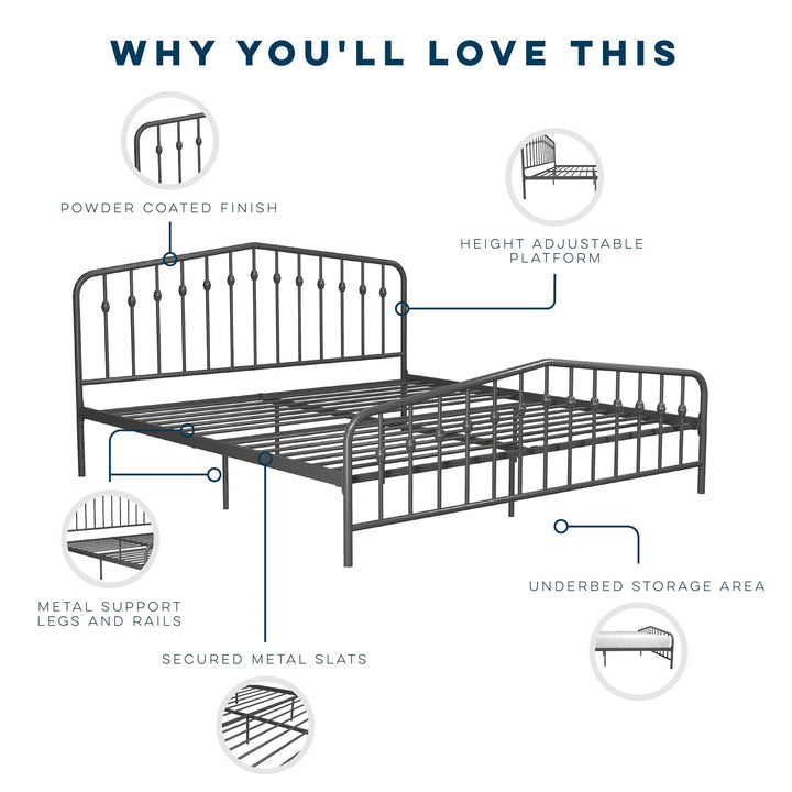 Bushwick Metal Bed - Gray - King