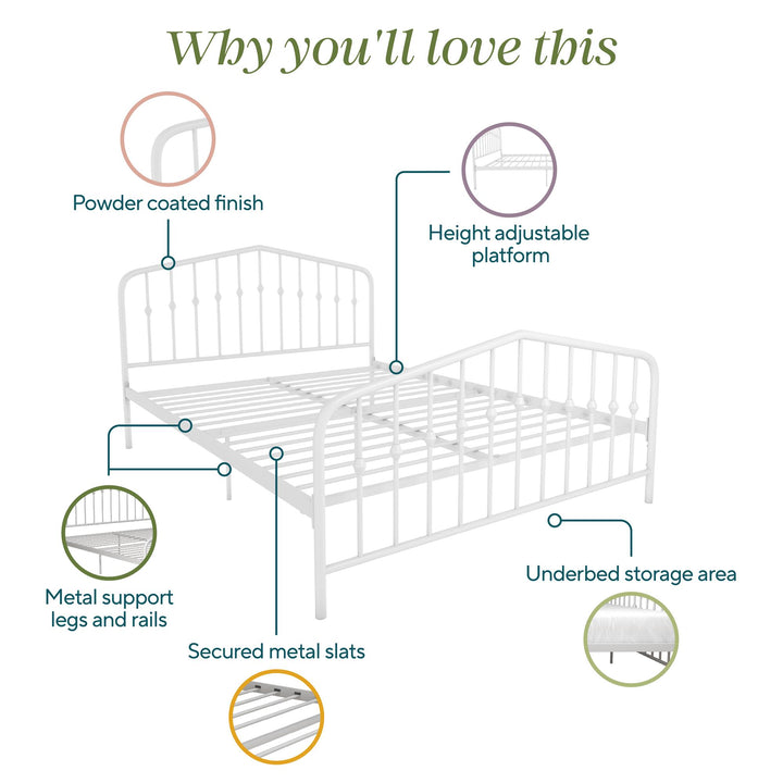 Bushwick Metal Bed - White - Queen