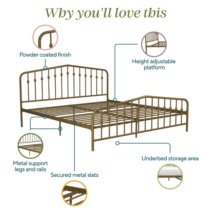 Bushwick Metal Bed - Gold - King