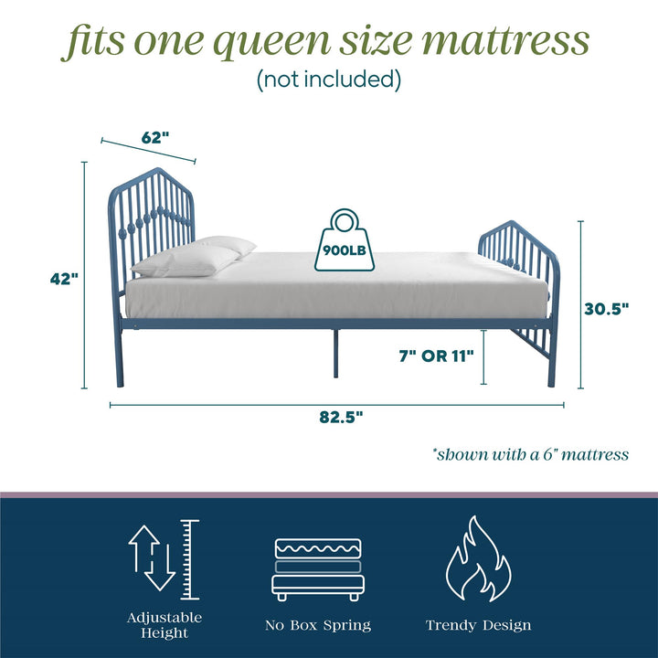 Bushwick Metal Bed - Sea Blue - Queen