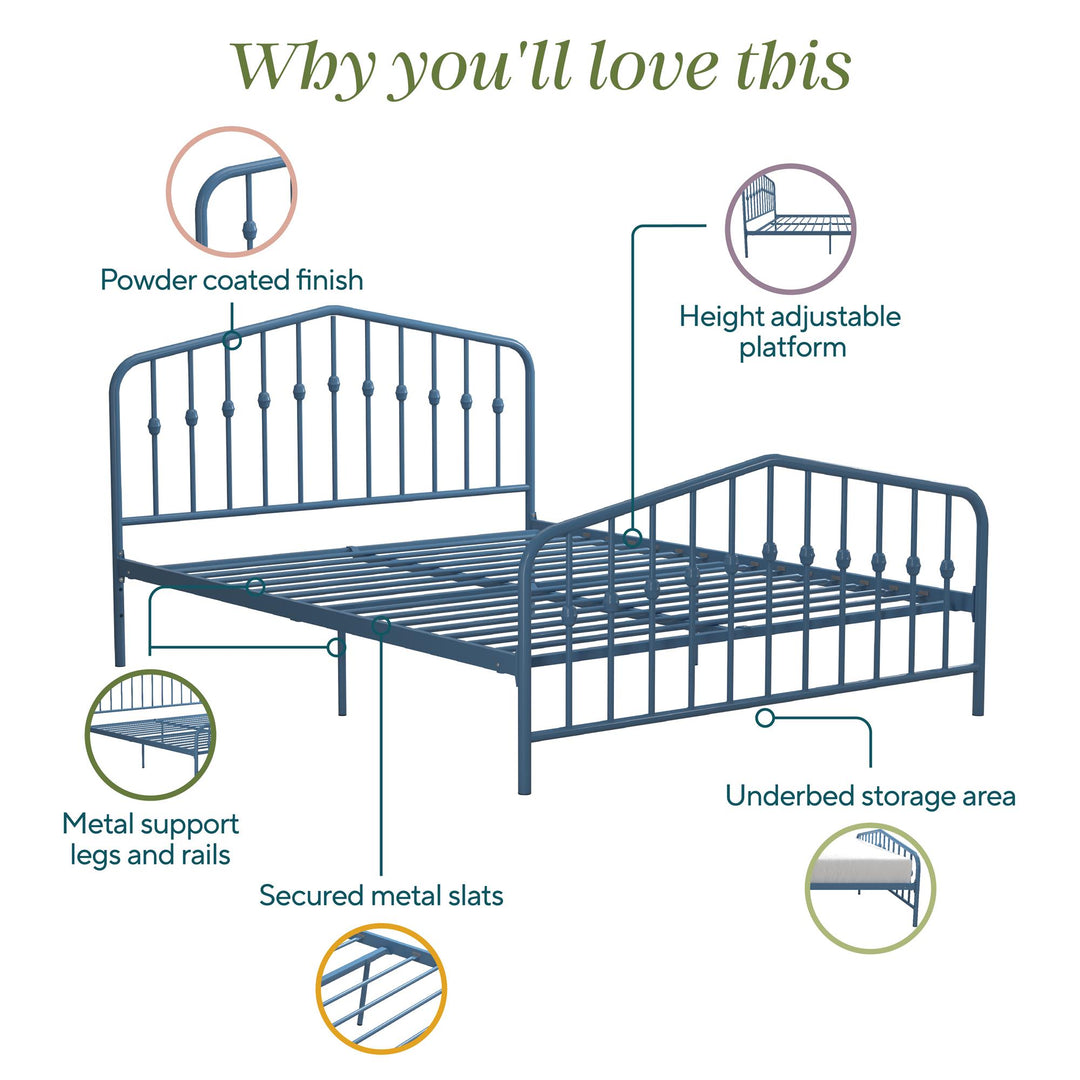 Bushwick Metal Bed - Sea Blue - Queen