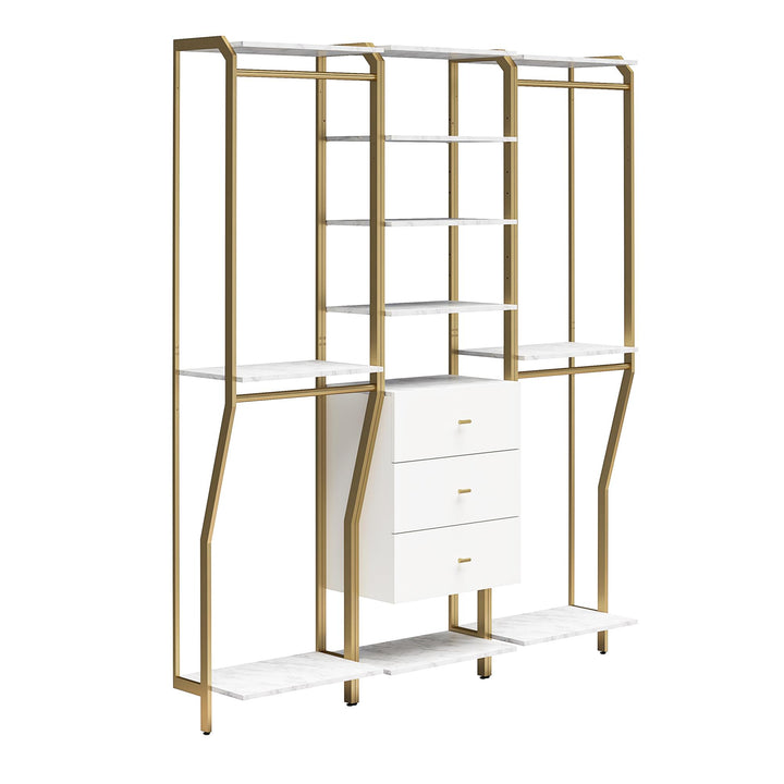 3-piece closet organizer with vanity and drawer unit - White marble