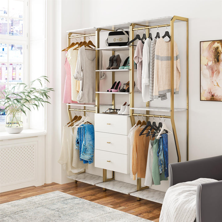 3-piece closet organizer with 3 drawers - White marble