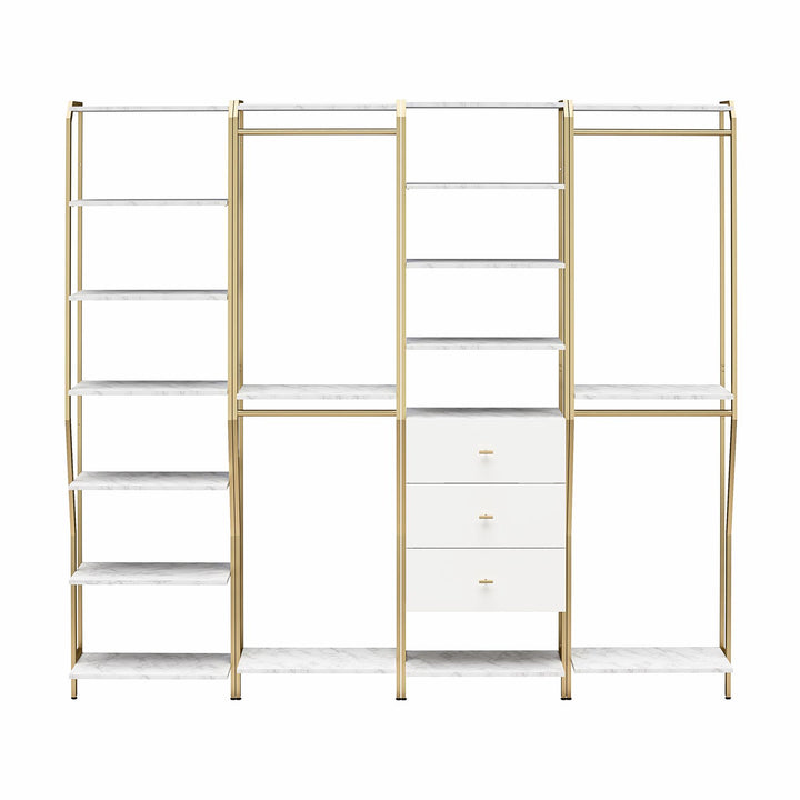 Gwyneth Closet 4 Piece Bundle-2 Hanging Rod, 1 Shelf & 1 Drawer Unit - White marble