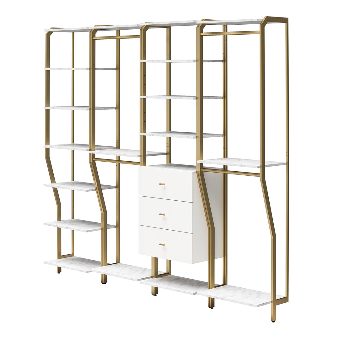 Gwyneth Closet 4 Piece Bundle-2 Hanging Rod, 1 Shelf & 1 Drawer Unit - White marble