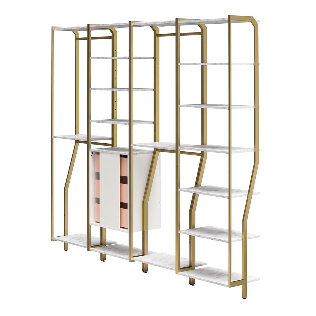 Gwyneth Closet 4 Piece Bundle-2 Hanging Rod, 1 Shelf & 1 Drawer Unit - White marble