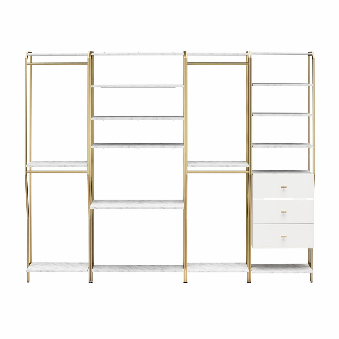 Gwyneth Closet 4 Piece Bundle-2 Hanging Rod, 1 Vanity & 1 Drawer Unit - White marble