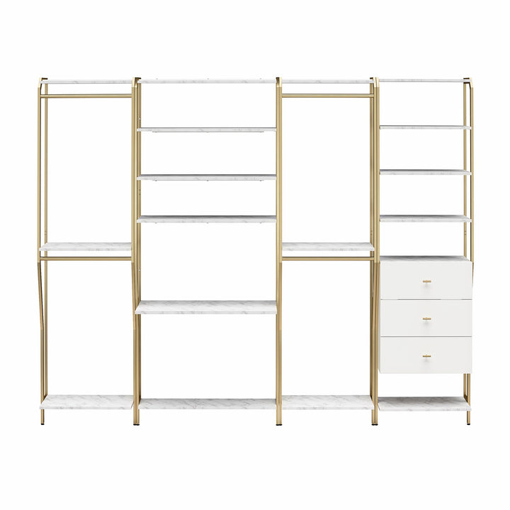 Gwyneth Closet 4 Piece Bundle-2 Hanging Rod, 1 Vanity & 1 Drawer Unit - White marble
