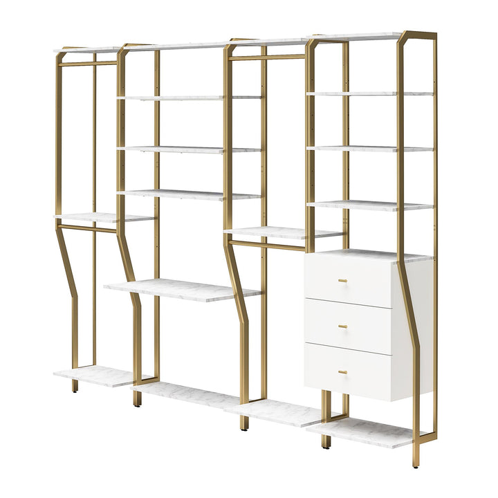 4-piece closet organizer with 2 hanging road - White marble