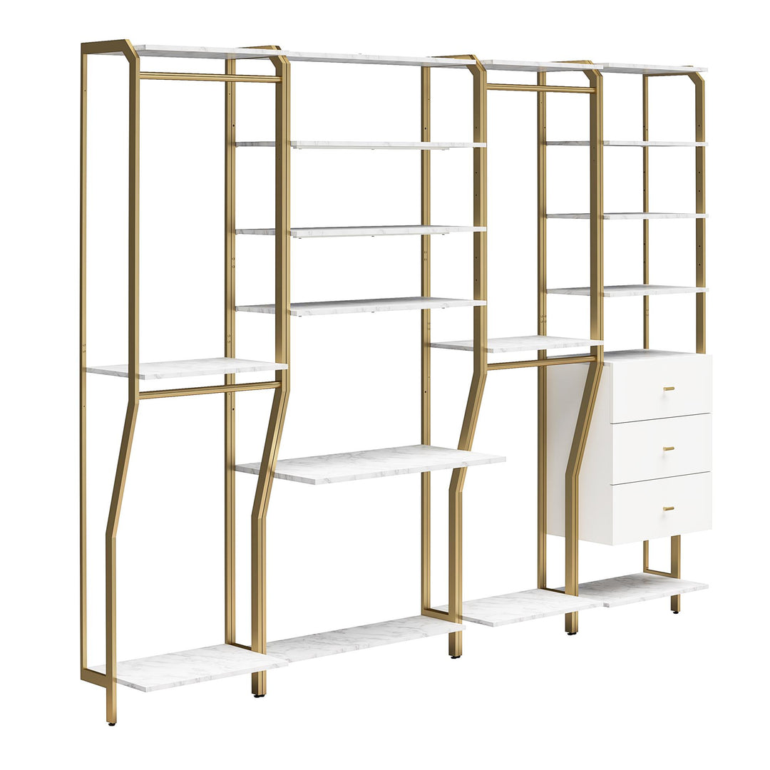 4-piece closet organizer with vanity and drawer unit - White marble