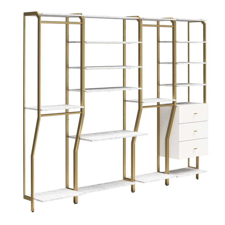 4-piece closet organizer with vanity and drawer unit - White marble