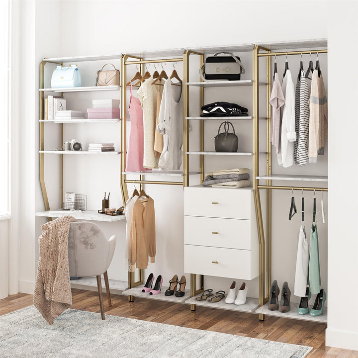 4-piece closet organizer with 3 drawers - White marble