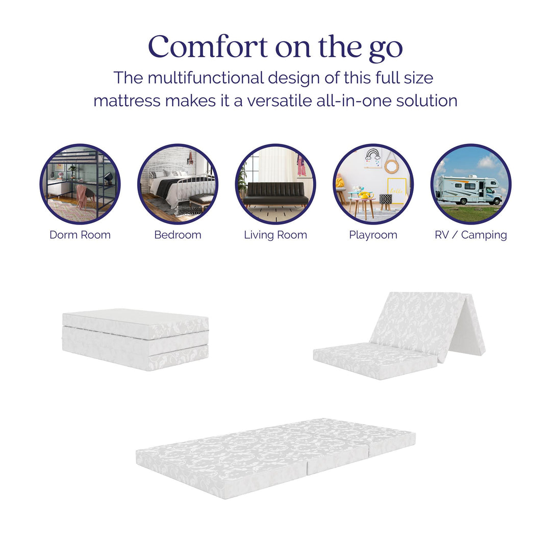4-Inch Tri Folding Mattress with Carry Bag and Washable Cover - White - Twin