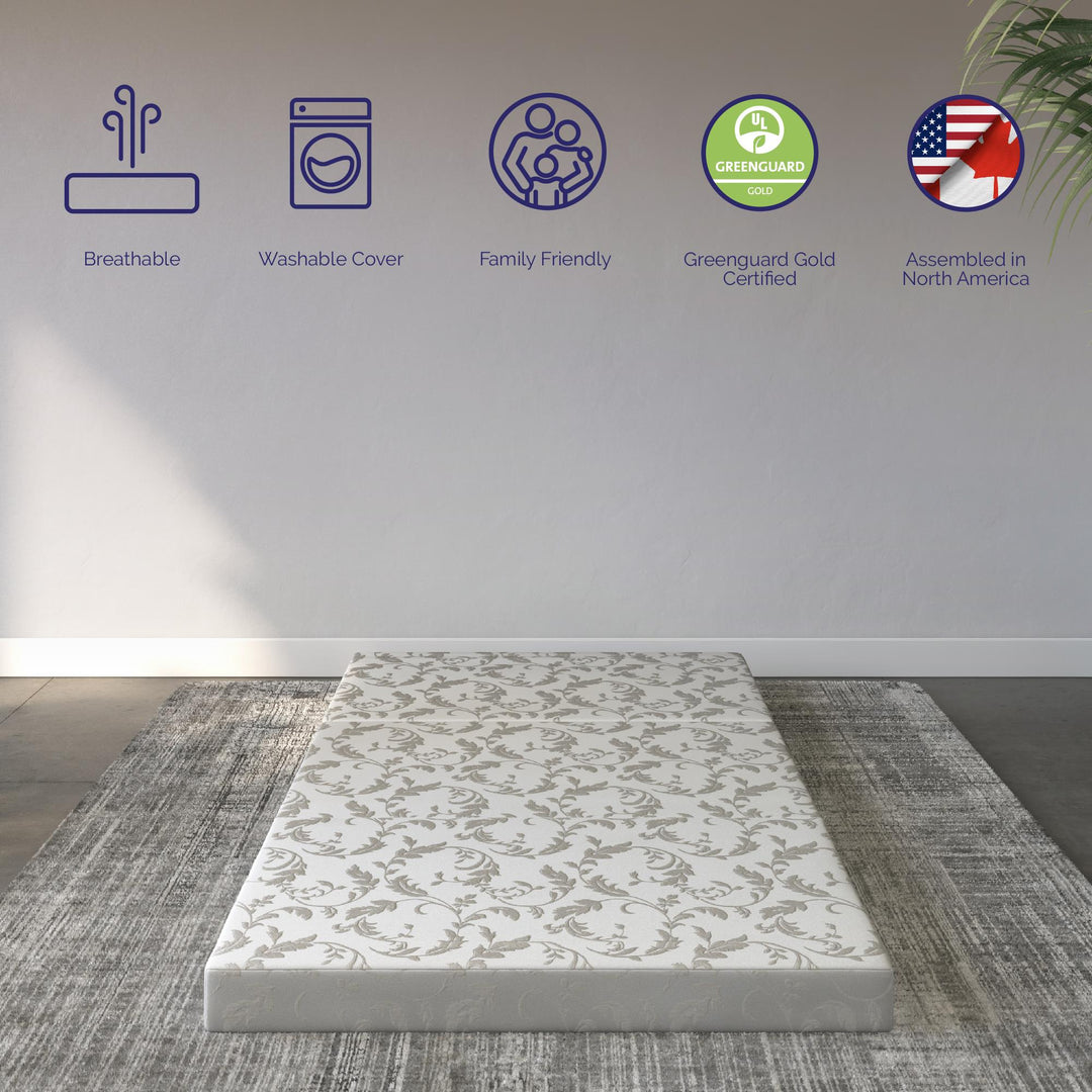 4-Inch Tri Folding Mattress with Carry Bag and Washable Cover - White - Twin