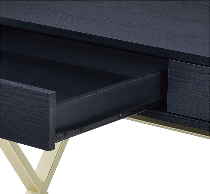 Wooden top and metal base writing desk - Black