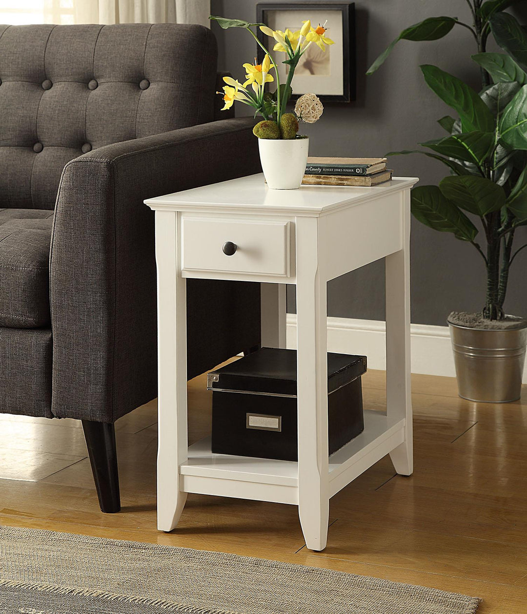One drawer Accent Table with bottom Open Storage - White