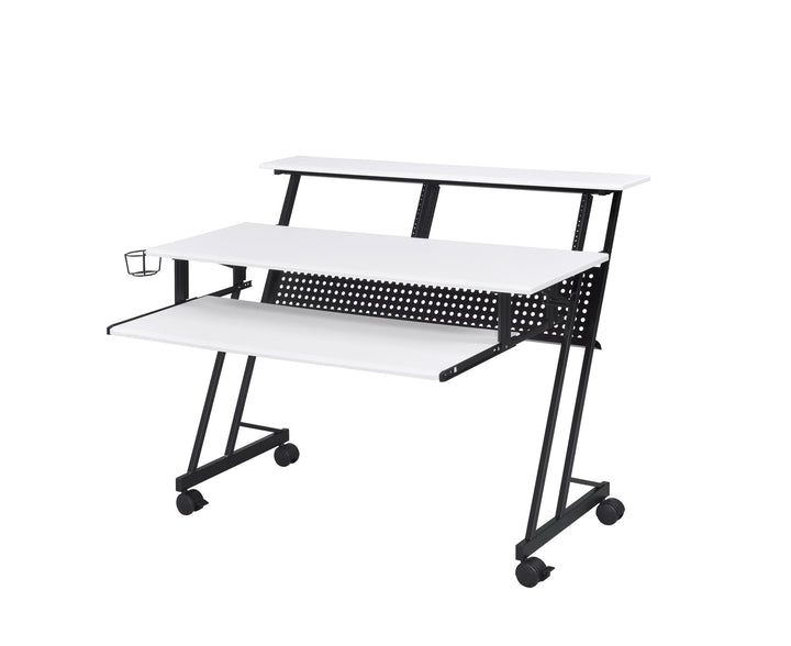 music studio desk with keyboard stand - White