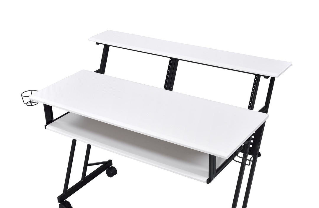music studio desk with keyboard tray - White