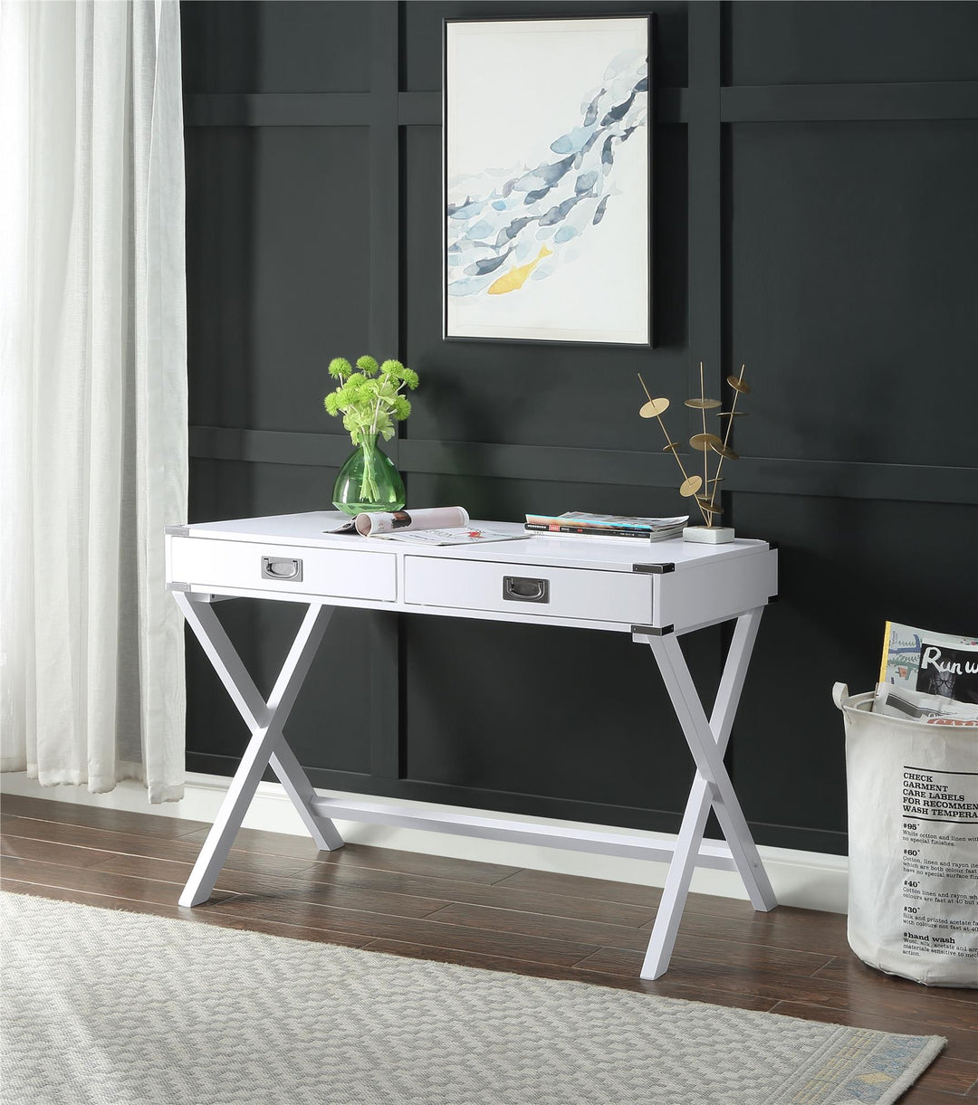 Writing Desk with Side-by-Side Drawers - White