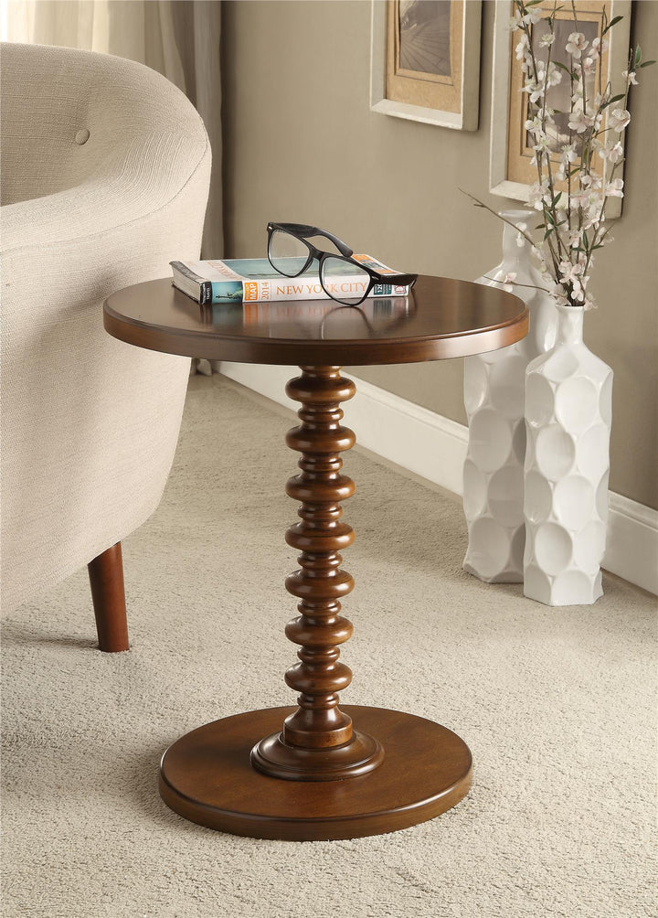 Round Pedestal Accent Table for living room - Walnut