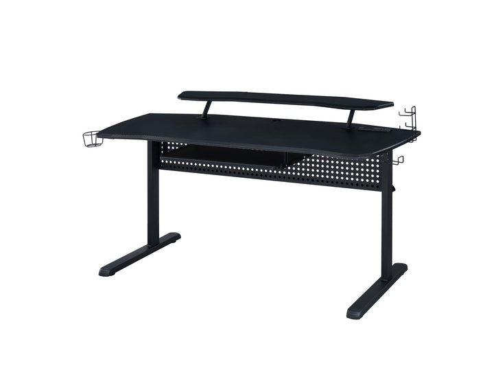Rectangular Gaming Table with USB Port and Pull-Out Keyboard Tray - Black