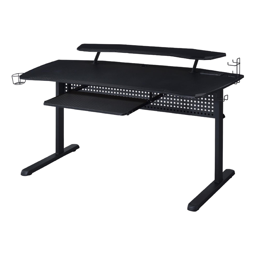 Modern glam Gaming Table with USB Port and Pull-Out Keyboard Tray - Black