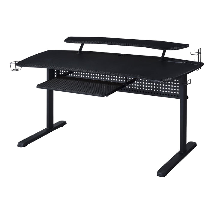 Modern glam Gaming Table with USB Port and Pull-Out Keyboard Tray - Black
