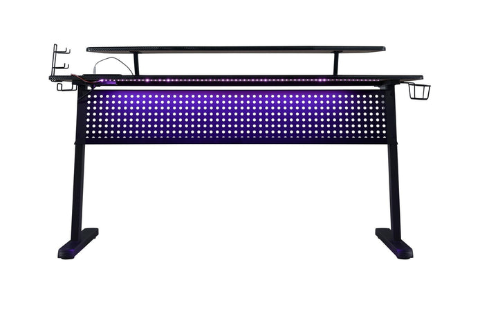 Gaming Table with USB Port and Keyboard Tray and handset rack - Black