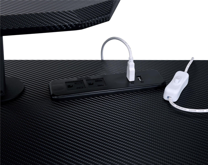  Gaming Table for two monitors with USB Port and Pull-Out Keyboard Tray - Black