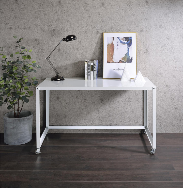 Stylish modern metal frame Writing Desk- White