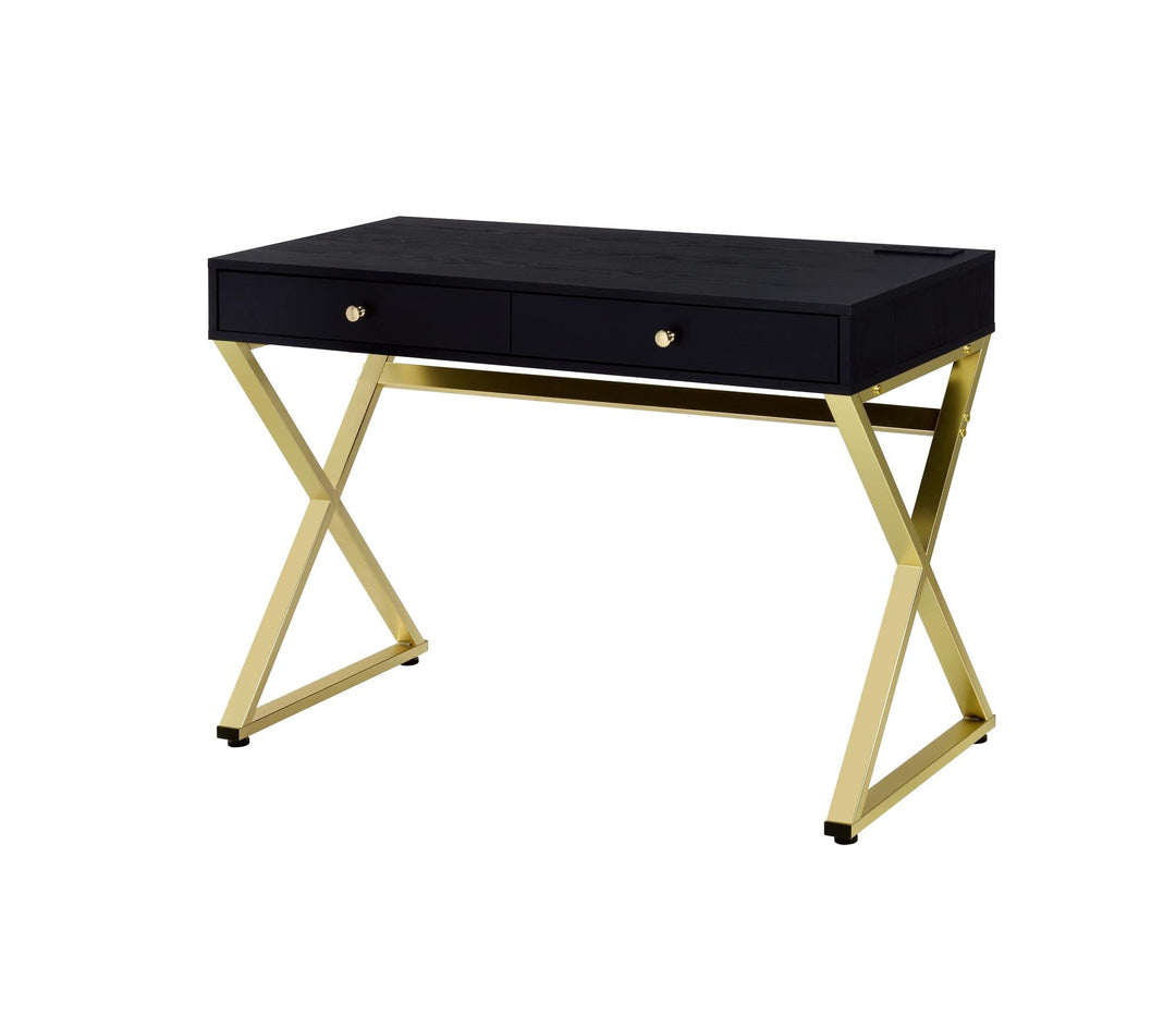 Rectangular writing desk with usb port and two drawers - Black