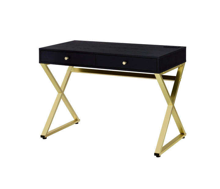 Rectangular writing desk with usb port and two drawers - Black