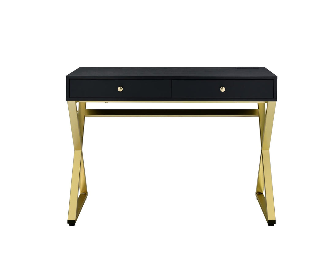 Cecily Rectangular Writing Desk with Built-in USB Port - Black
